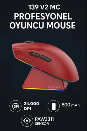 Aj139 V2 Mc 24.000 Dpı Paw3311 Ultra Hafif 3 Modlu Oyuncu Mouse - 500mah Batarya + Tape