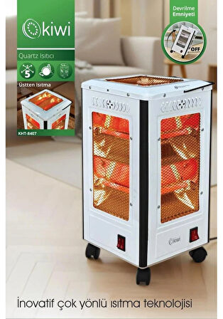 Kiwi KHT-8407 Quartz Isıtıcı | 5 Yönlü Isıtma & Enerji Tasarruflu Kuvars Tüp & Taşınabilir Tasarım