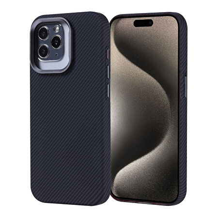 iPhone 15 Pro Kılıf Kablosuz Şarj Özellikli Karbon Fiber Görünümlü Nekst Kapak