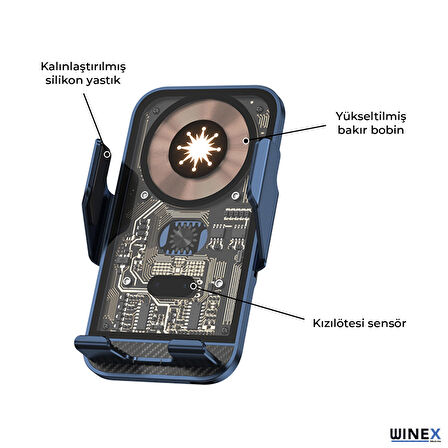 Global C10 15W Sensörlü Araç İçi Kablosuz Hızlı Şarj Aleti ve Telefon Tutucu WNE0398