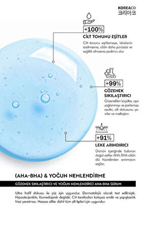KOREACO Aha & Bha Canlandırıcı & Gözenek Sıkılaştırıcı Ve Nemlendirici (AHA%10-BHA%2) Ampoule