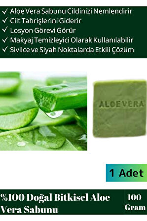 Özel Üretim %100 Doğal Tüm Vücut Kullanım Bitkisel Aloe Vera Sabunu 1 Adet