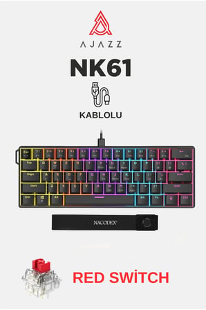 NK61 Red Switch Kablolu Hot-Swap Klavye-Rainbow Aydınlatma-Taşıma Bandı