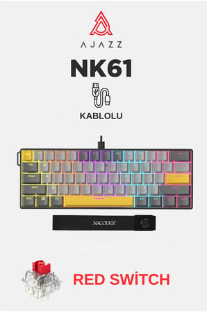 NK61 Red Switch Kablolu Hot-Swap Klavye-Rainbow Aydınlatma-Taşıma Bandı