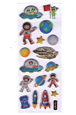 Sticker Kabartmalı Sticker Defter Planlayıcı Etiket (cb587) 16x7 cm- Astronot Ufo