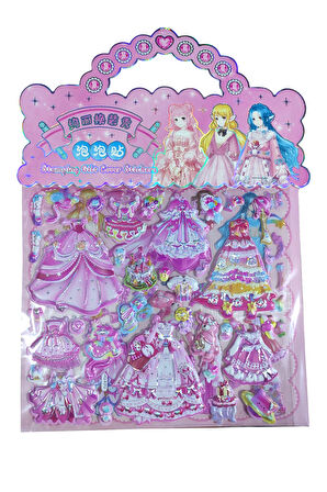 Sticker Kabartmalı Çantalı iki Sayfalı Sticker Seti (HQK012) - 21x17 cm- Fuşya Kız Giydirme