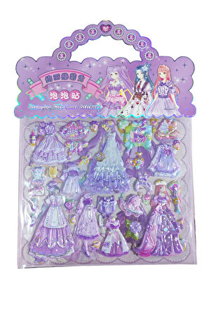 Sticker Kabartmalı Çantalı iki Sayfalı Sticker Seti (HQK014) - 21x17 cm- Lila Kız Giydirme