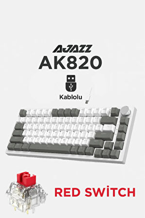 AK820 Kablolu Mekanik Oyun Klavyesi , Beyaz Işıklı, Beyaz-Gri, 82 Tuş, Hot Swap, Anti Ghosting