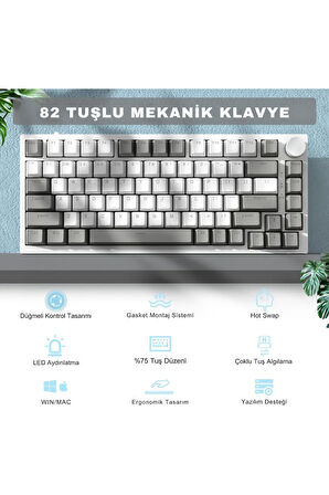 AK820 Kablolu Mekanik Oyun Klavyesi , Beyaz Işıklı, Beyaz-Gri, 82 Tuş, Hot Swap, Anti Ghosting