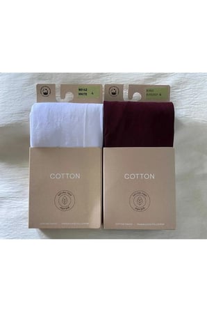 Bordo & Beyaz 2'li Cotton Kadın Külotlu Çorap Pamuklu & Mat 60 Den Pantyhose