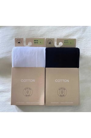 Beyaz & Siyah 2'li Cotton Kadın Külotlu Çorap Pamuklu & Mat 60 Den Pantyhose