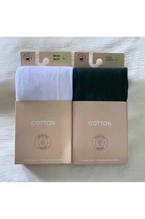 Yeşil & Beyaz 2'li Cotton Kadın Külotlu Çorap Pamuklu & Mat 60 Den Pantyhose