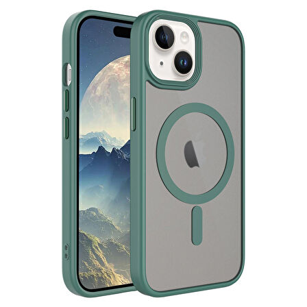 iPhone 15 Plus Kılıf Mat Arka Yüzey Wireless Şarj Özellikli Flet Magsafe Kapak