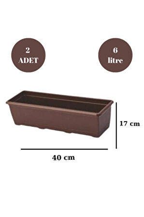 Uzun Balkon Saksısı Bahçe Saksısı Orta Boy Dikdörtgen Saksı 6 Litre 2 Adet 17x40