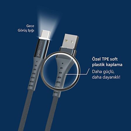 Global PSM26 Type-C 2.4A Led Aydınlatmalı Hızlı Şarj ve Data Kablosu