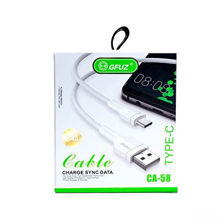 Global CA58 2.4A UsbA to Type-C Data ve Hızlı Şarj Kablosu Beyaz