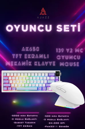 AK650 TFT Ekranlı 3 Modlu Oyuncu Klavyesi + 139 v2 MC Profesyonel Oyuncu Mouse Seti