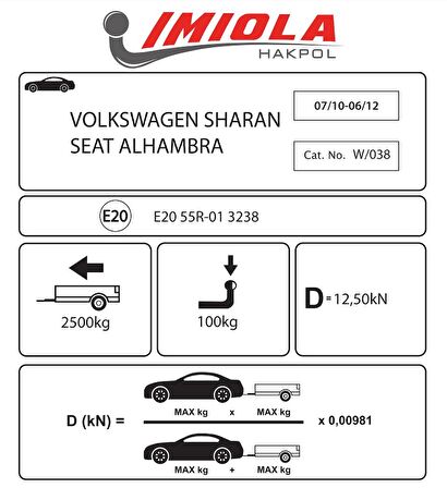 Hakpol Wolkswagen Sharan 07/2010 - 06/2012 Arası Çeki Demiri