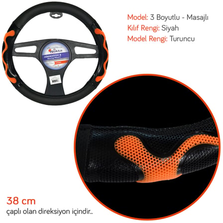 NYF F-437 Geçmeli Direksiyon Kılıfı 3 Boyutlu Masajlı Turuncu Suni Deri 38 cm