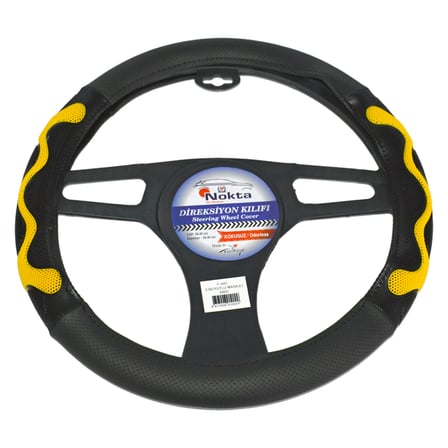 NYF F-443 Geçmeli Direksiyon Kılıfı 3 Boyutlu Masajlı Sarı Suni Deri 38 cm
