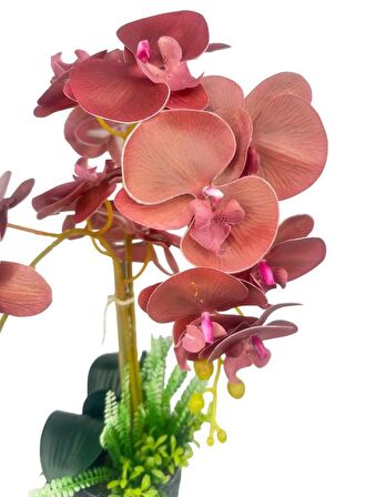 Yapay Çiçek 2li Islak Pastel Bordo Orkide Seramik Saksıda Orkide 60cm
