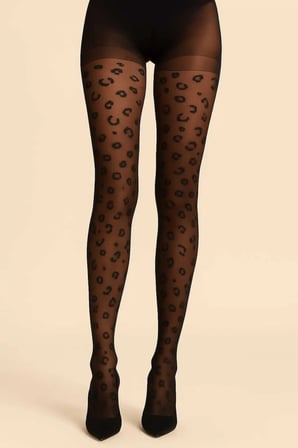 Leopar Siyah Desenli Külotlu Çorap - Leopard Black Patterned Tights