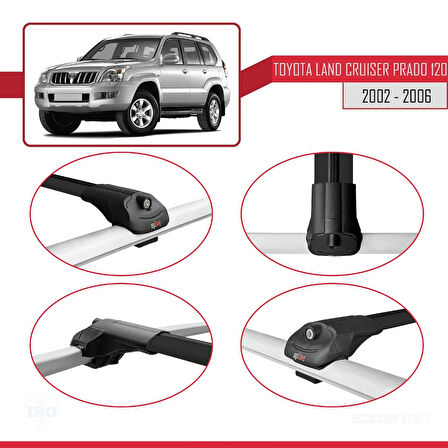 Toyota Land Cruiser Prado (J120) 2002-2006 Arası ile Uyumlu ACE-1 Ara Atkı Tavan Barı Siyah 2 Adet