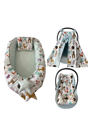 Nest Sevimli Orman Tasarım Jaju-babynest Ve Puset Örtüsü 5'li Set