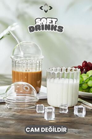 SOFT DRİNK 2'li Pipetli KRİSTAL MİKA Smoothie Bardağı İçecek-Meşrubat Bardağı CAM DEĞİLDİR