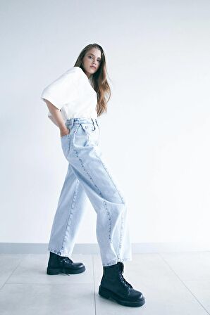 Acik Mavi Wide Leg Baggy Fit Jeans