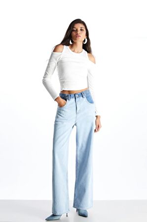 Açık Mavi Wide Leg Relaxed Fit Jean