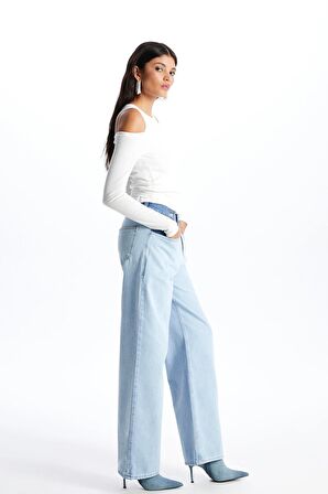 Açık Mavi Wide Leg Relaxed Fit Jean