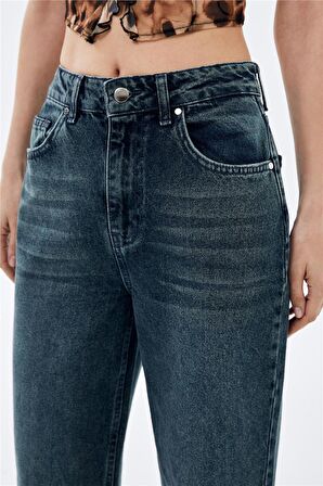 Koyu Mavi Wide Leg Jean Pantolon