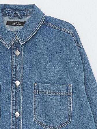 Mavi Oversize Metal Düğmeli Denim Gömlek Ceket