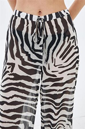 Zebra Desenli  Şifon Plaj Pantolon