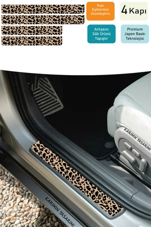 Leopar Desen Kapı Eşiği Sticker 4 Parça – Karbon Kaplama Çizilmeye Dayanıklı Premium Set Kadınlara Özel Tasarım
