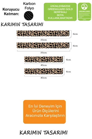 Leopar Desen Kapı Eşiği Sticker 4 Parça – Karbon Kaplama Çizilmeye Dayanıklı Premium Set Kadınlara Özel Tasarım