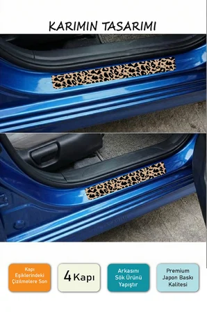 Leopar Desen Kapı Eşiği Sticker 4 Parça – Karbon Kaplama Çizilmeye Dayanıklı Premium Set Kadınlara Özel Tasarım