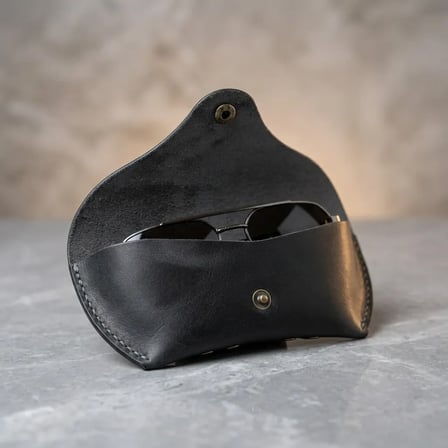 %100 Hakiki Deri El Dikişi Çıtçıtlı Gözlük Kılıfı (16x7 cm) Gri