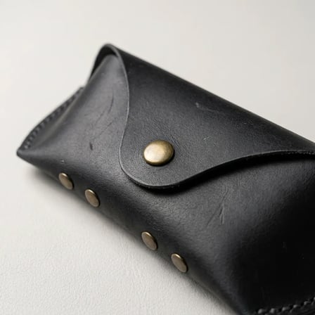 %100 Hakiki Deri El Dikişi Çıtçıtlı Gözlük Kılıfı (16x7 cm) Gri