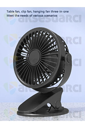 Sıkıştırmalı Şarj Edilebilir 3 Kademe Taşınabilir Kıskaçlı Mini Fan Sessiz Vantilatör Soğutma