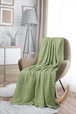 | %100 Pamuk Waffle Desen Yeşil Çift Kişilik Pike |yatak Örtüsü | 200x230 | Çok Amaçlı Örtü