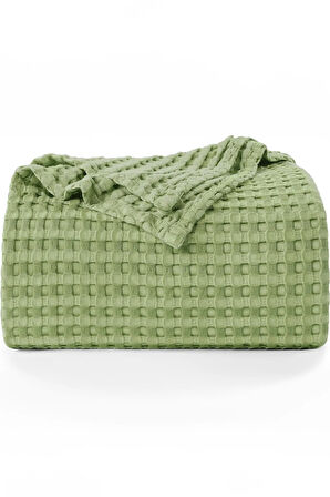 | %100 Pamuk Waffle Desen Yeşil Çift Kişilik Pike |yatak Örtüsü | 200x230 | Çok Amaçlı Örtü