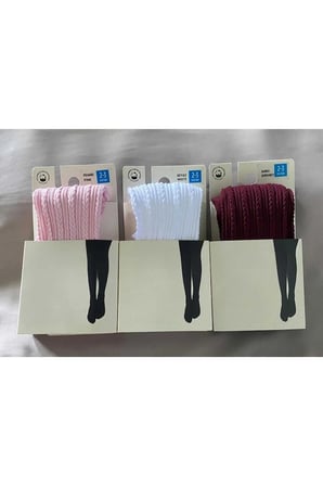 Kız Çocuk 3'lü 80 Denye Külotlu Okul Çorabı Desenli Knit Ted Children's Pantyhose