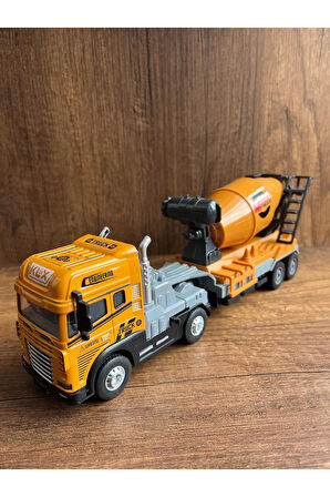 Işıklı Sesli Beton Mikseri İnşaat Aracı Metal Başlıklı Oyuncak Beton Mikseri 32Cm