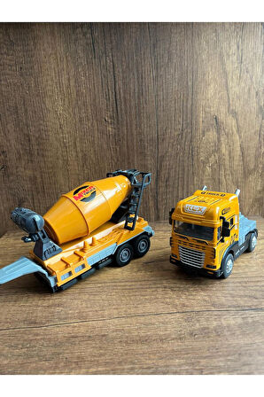 Işıklı Sesli Beton Mikseri İnşaat Aracı Metal Başlıklı Oyuncak Beton Mikseri 32Cm