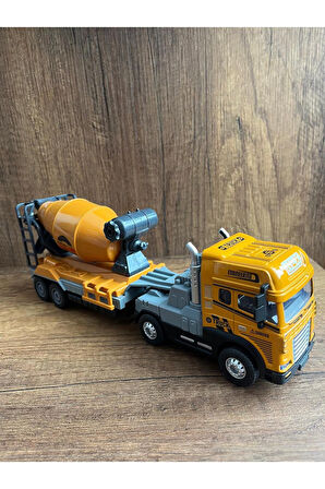 Işıklı Sesli Beton Mikseri İnşaat Aracı Metal Başlıklı Oyuncak Beton Mikseri 32Cm