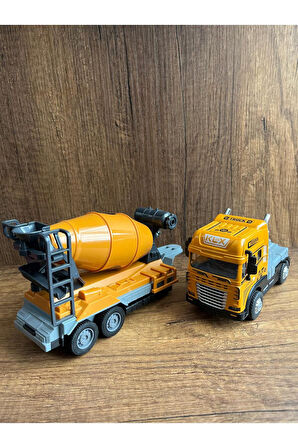 Işıklı Sesli Beton Mikseri İnşaat Aracı Metal Başlıklı Oyuncak Beton Mikseri 32Cm