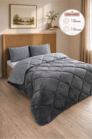 Premium Çift Taraflı Wellsoft Yorgan Seti Battal Boy 215x235 cm – 2 adet Yastık Kılıflı