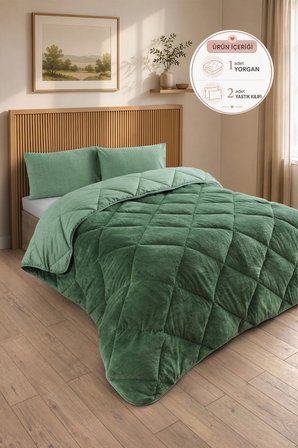 Premium Çift Taraflı Wellsoft Yorgan Seti Battal Boy 215x235 cm – 2 adet Yastık Kılıflı